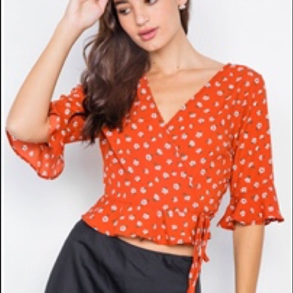 FLASH SALE Brick Peplum Wrap Top Floral